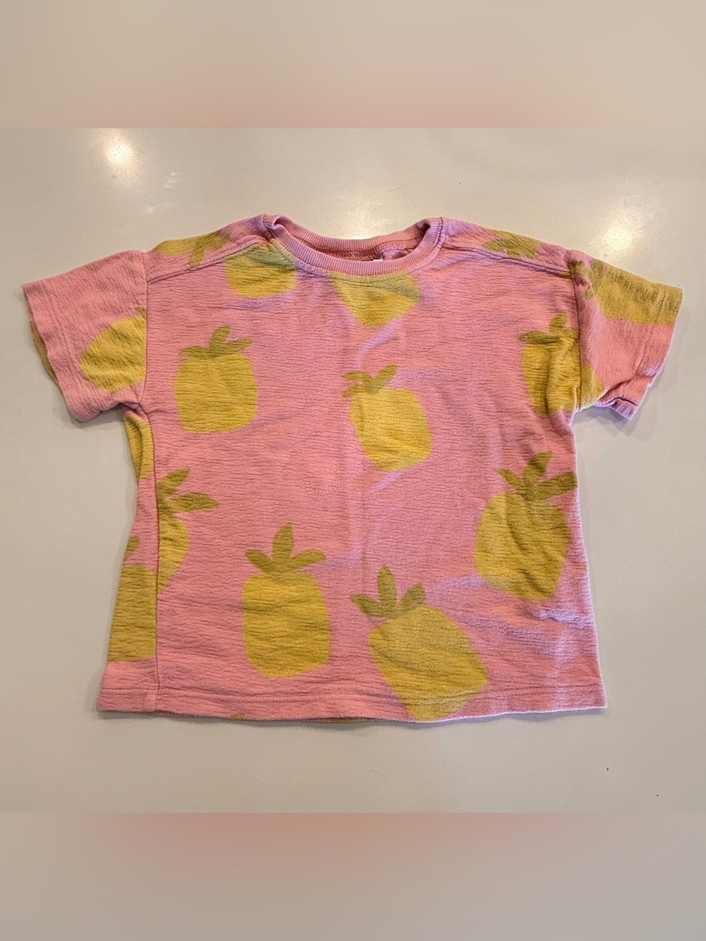 Zara Pink Short Sleeve Top with Yellow Pineapple Motif
